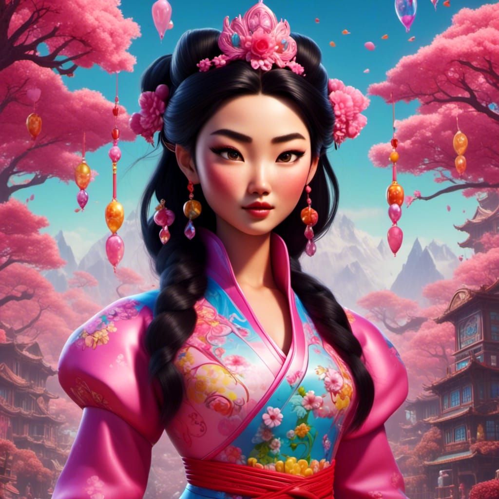 Mulan as Barbie: Candy Art Style Portrait