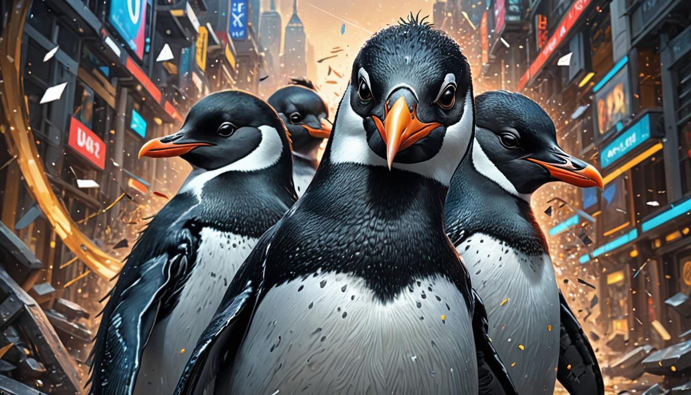 Tux Penguin in Binary Code: Concept Art Portrait