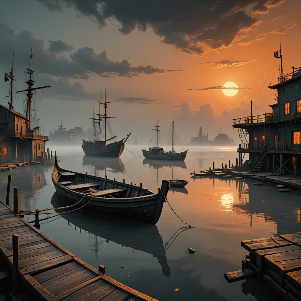 Ethereal Boat Dock in Faded Grey and Orange