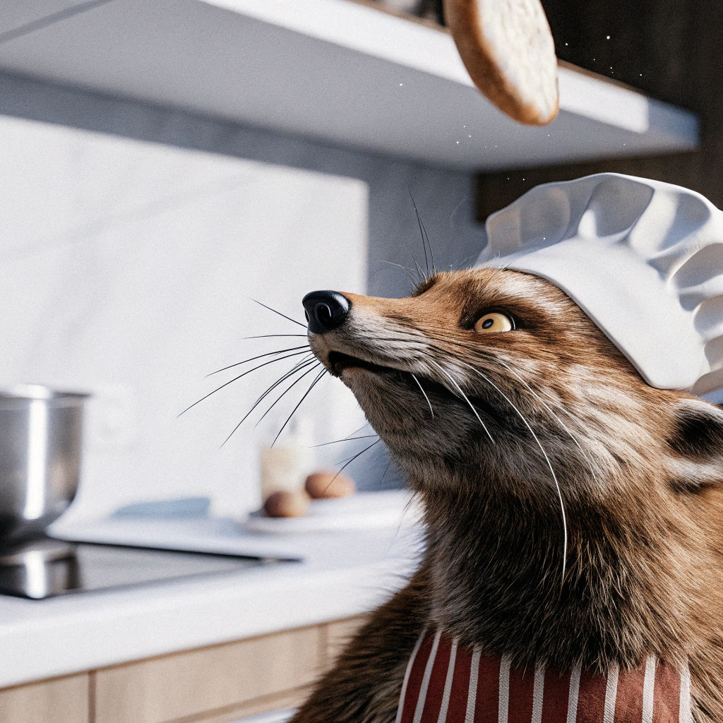 Hyperrealistic Fox Chef Tosses Pizza Dough