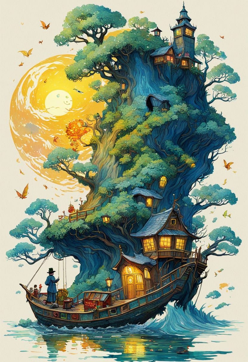 Whimsical Sci-Fi Fairytale Illustration in Studio Ghibli Sty...