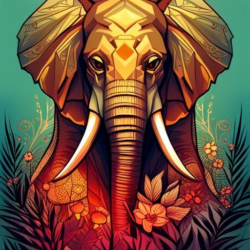 Luminous Elephant with Intricate Golden Details
