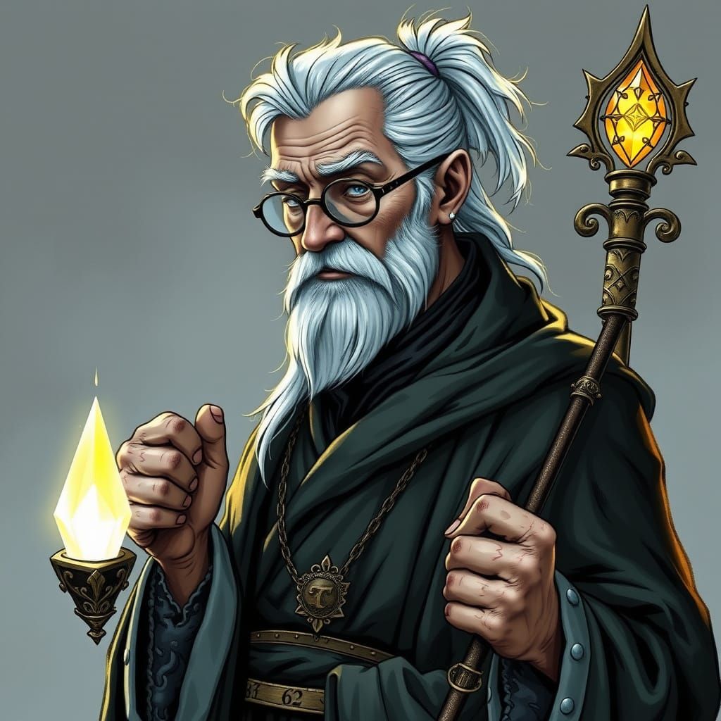 Dignified Elderly Man with Magical Staff