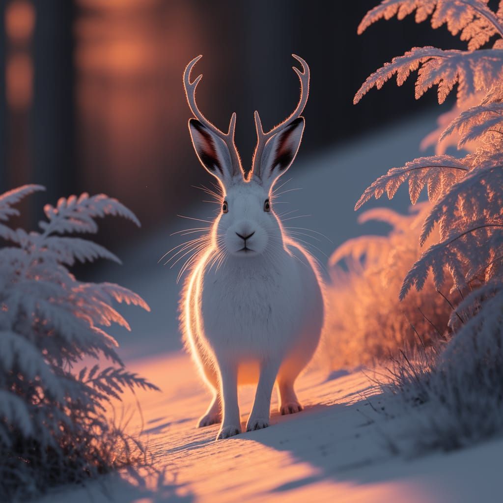 Antlered Hare in Amber Light: Wildlife Photography