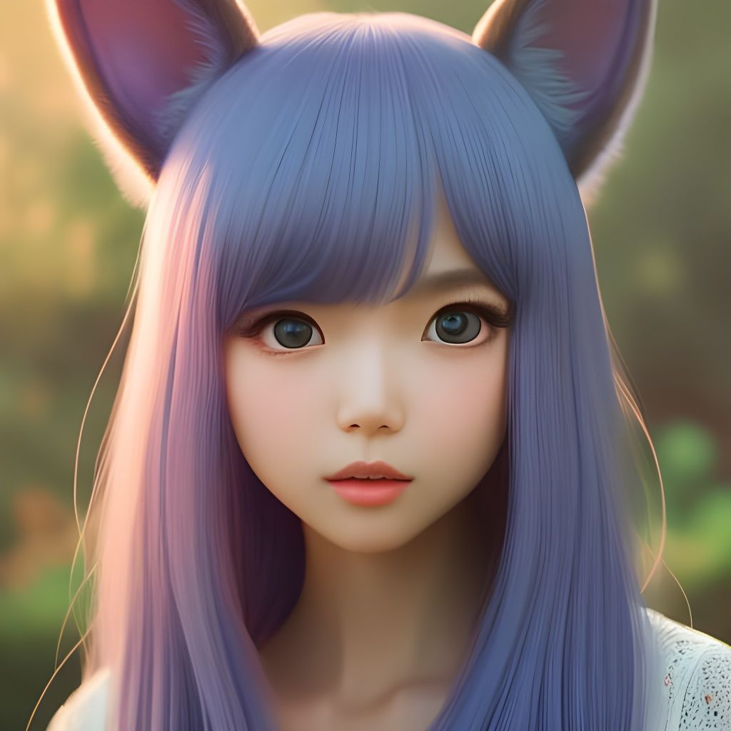 Cat-Eared Girl Portrait in Digital Art Style