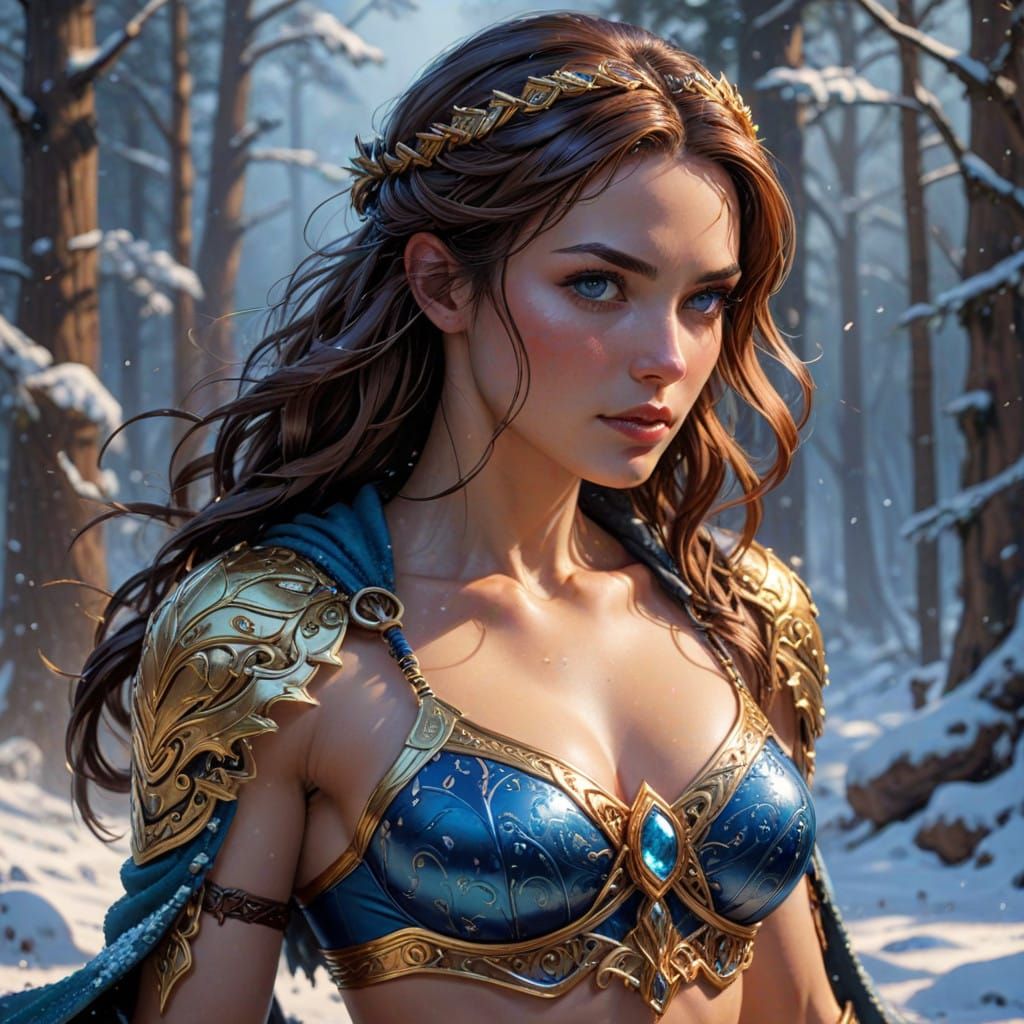 Fierce Warrior in Fantastical Armor with Golden Accents