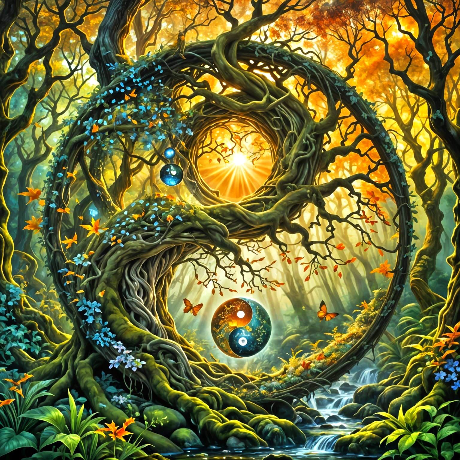 Harmonious Yin Yang Nature Scene in Hyperrealism