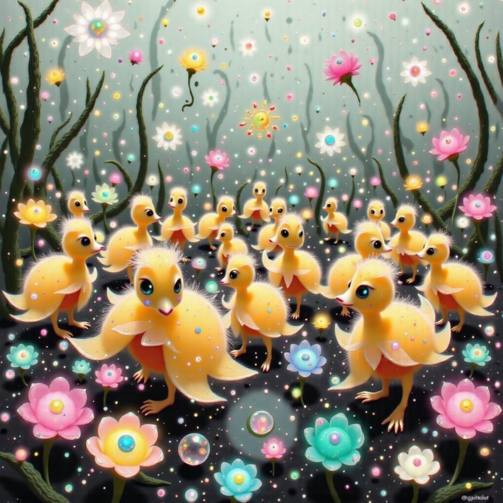 Duckling Ballerinas Dance in Floral Wonderland