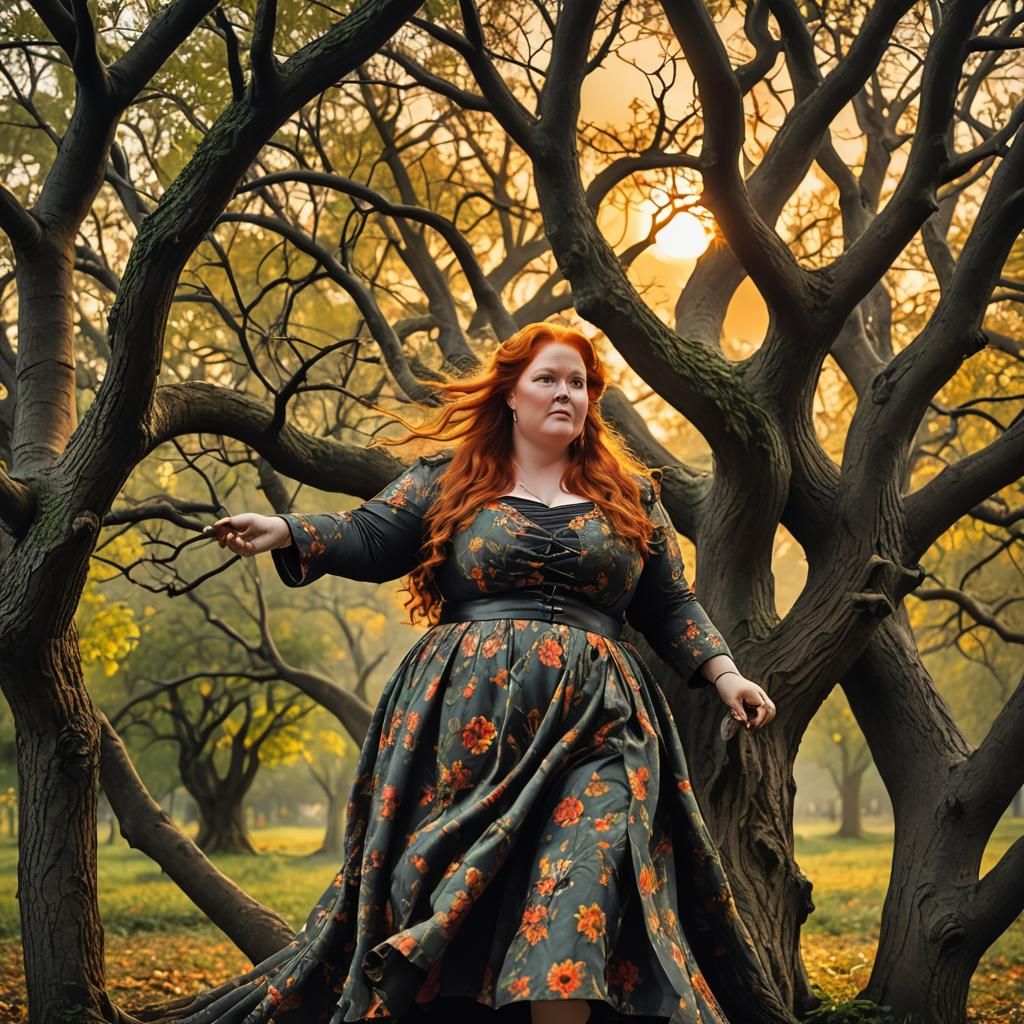 Redhead Tree at Sunrise in Dali Surrealism