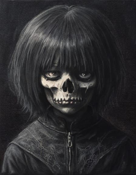 Creepy Abstract Skeleton Doll in Crayon Drawing Style