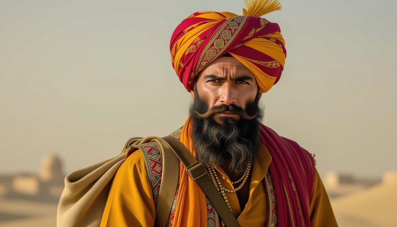 Confident Bearded Man in Mughal Style Traditional Attire