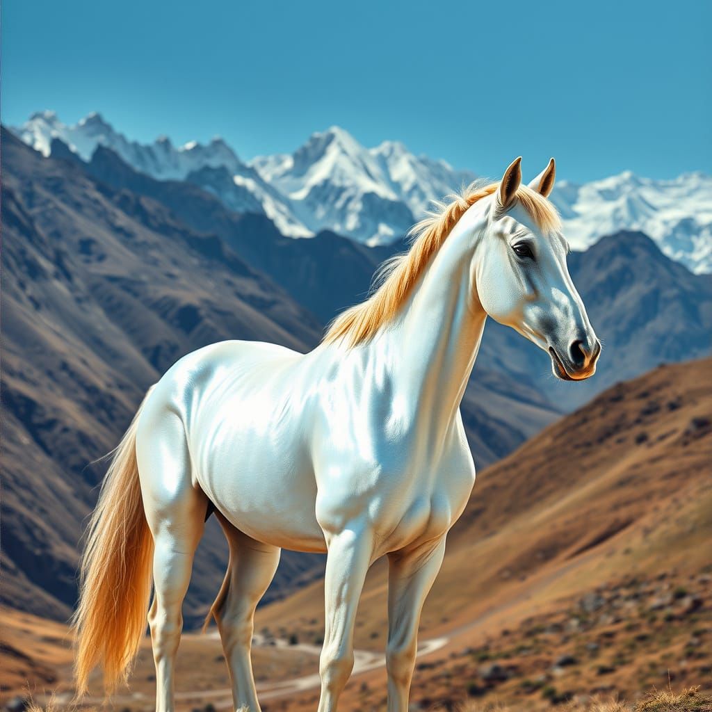 Akhal-Teke Steed in Kopet Dag Mountains, Ultra-Realistic Imp...