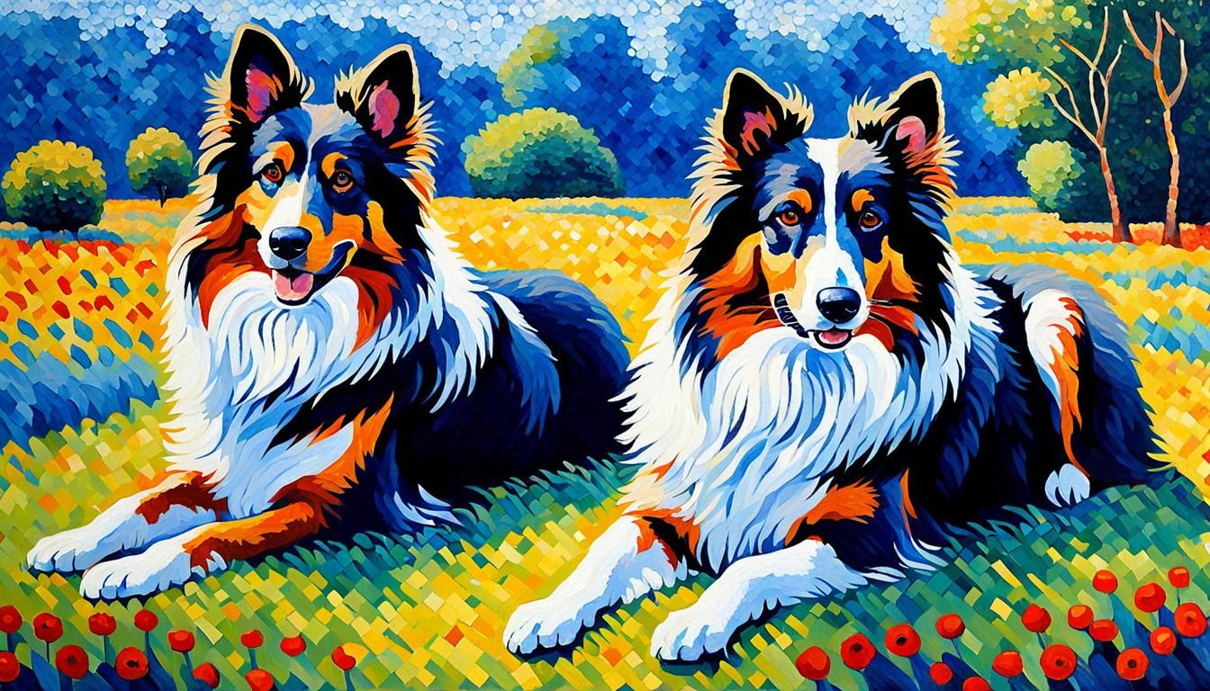 Collie Dogs in Pointillist Style, Neo-Impressionism