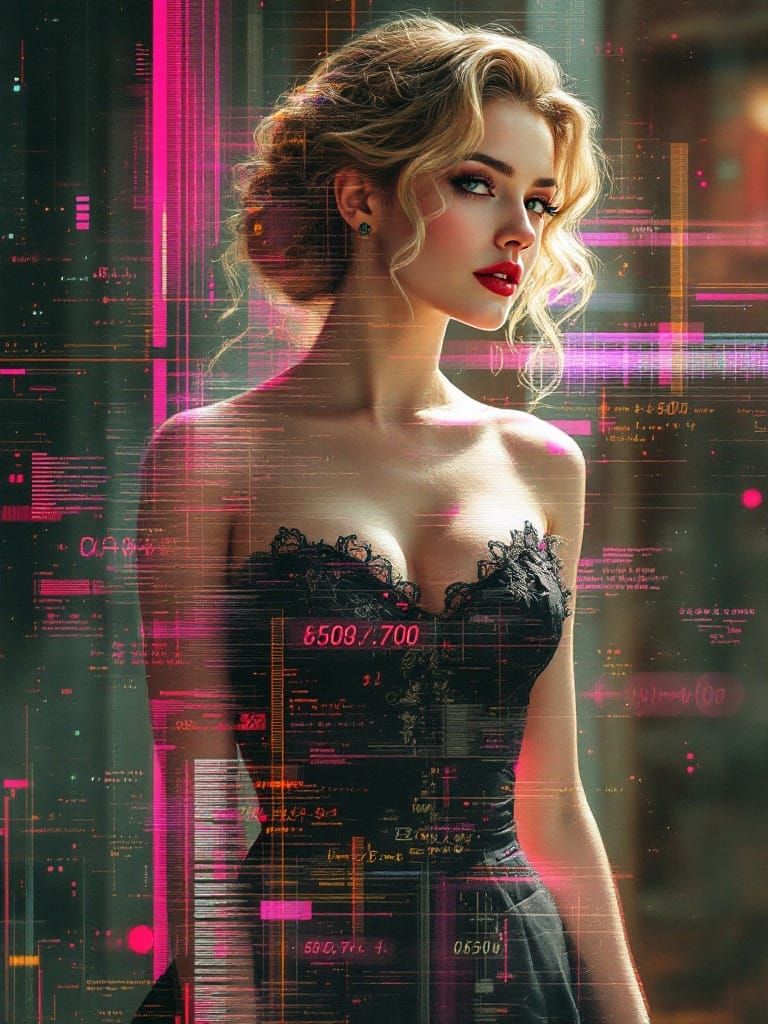 Glitch Art Pin-Up with Fractal Overlays