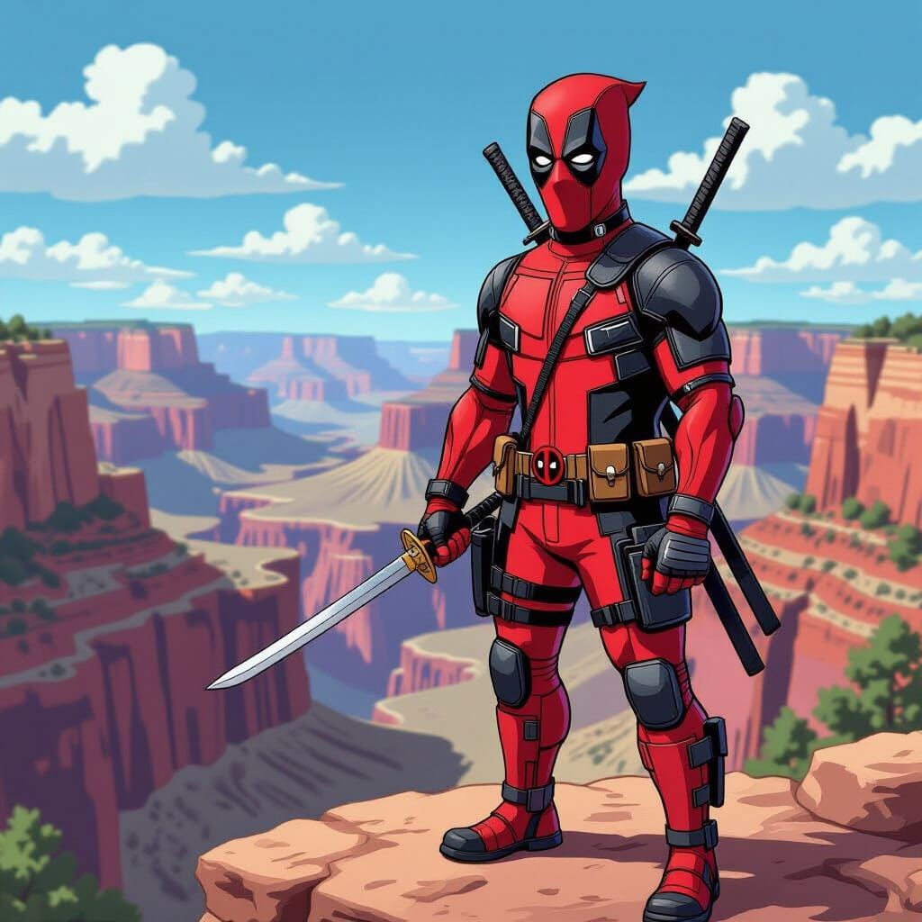 Deadpool at Grand Canyon in South Park Style