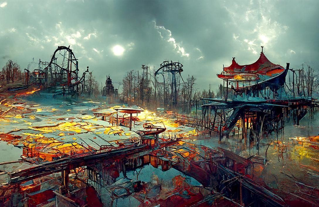 Melting Theme Park: Post-Apocalyptic Horror Concept Art