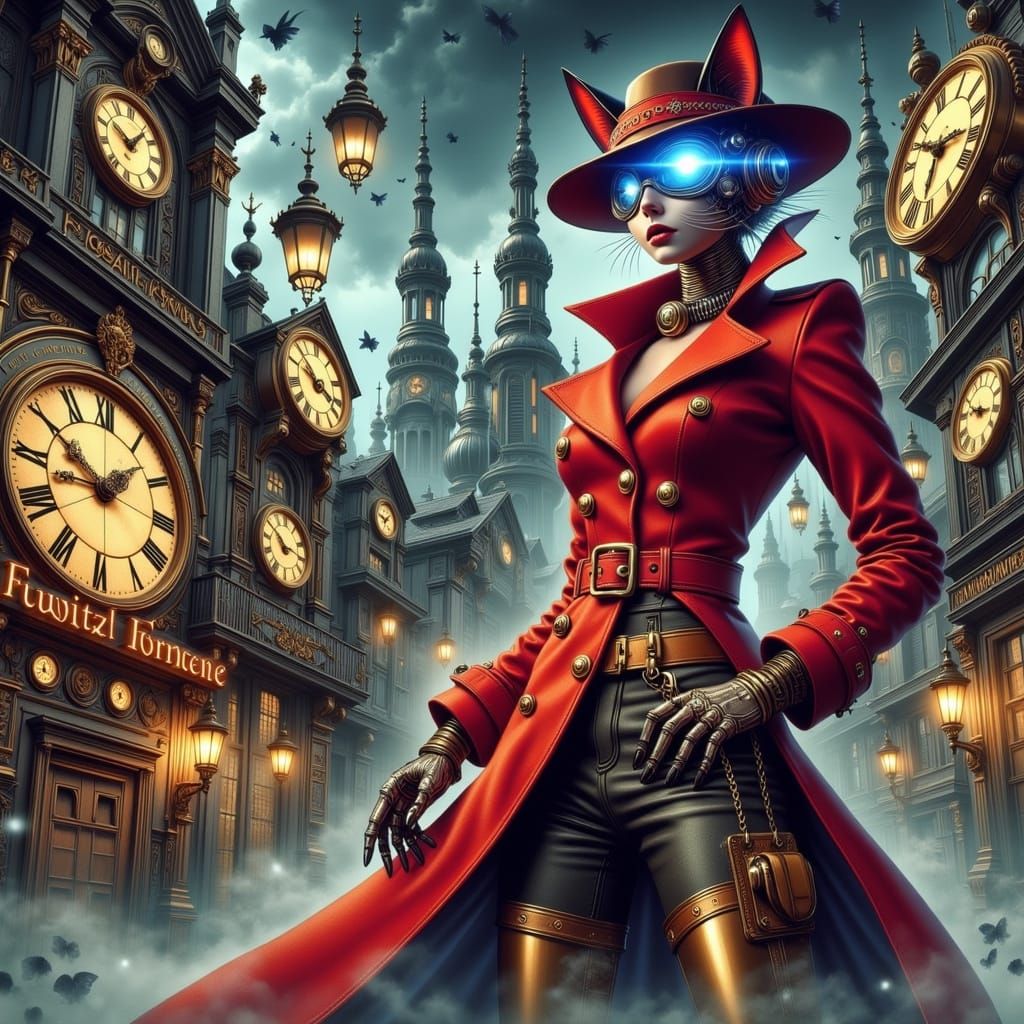 Steampunk Feline Detective in Clockwork City