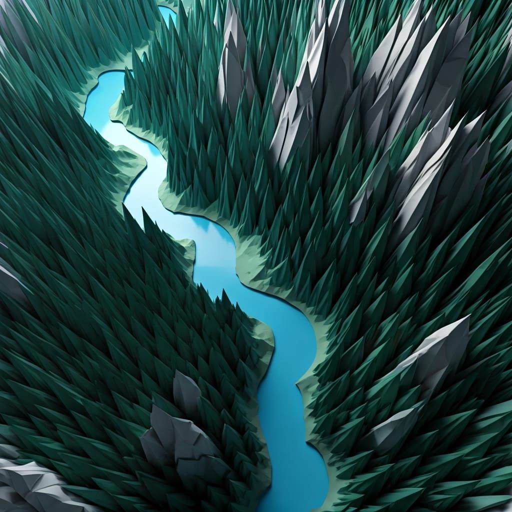 Origami Paper Landscape From Bird's Eye View