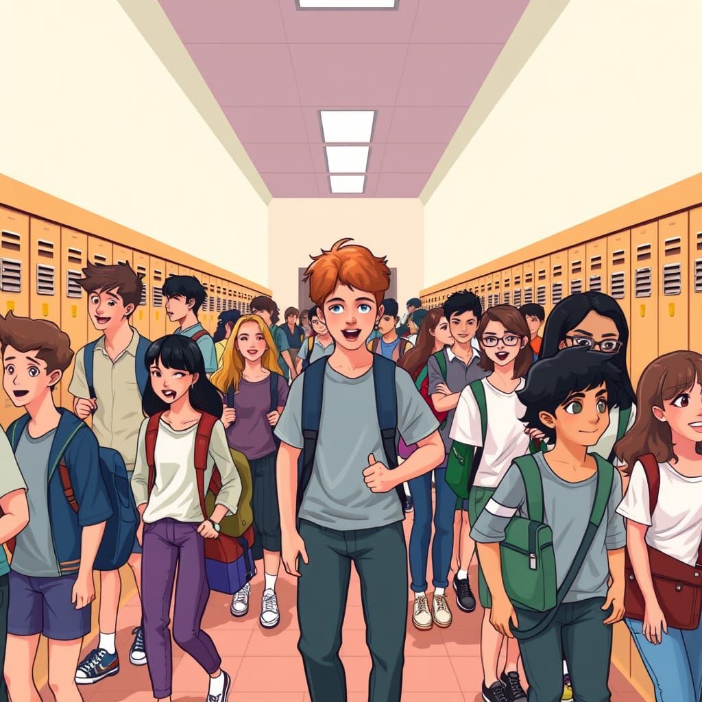 Vibrant School Scene with Whimsical Flair