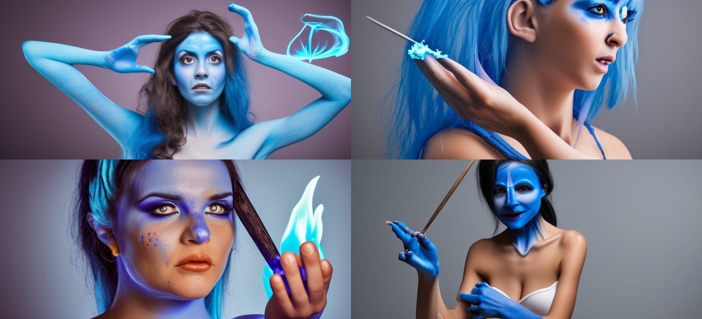 Blue-Skinned Woman Casting a Spell