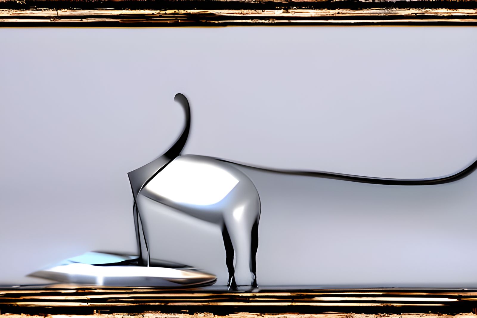 Sleek Glass Cat in Front of Rococo Mirror