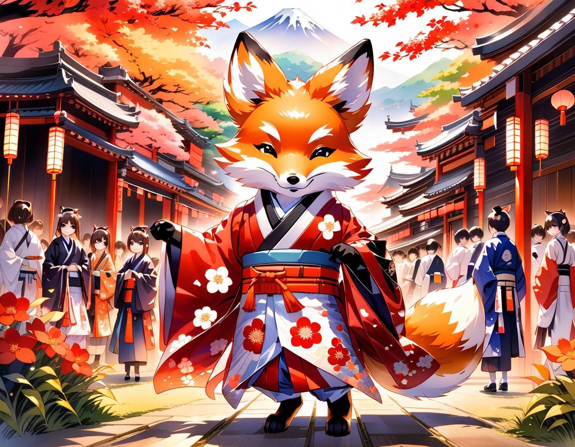 Chibi Fox in Kimono at Japanese Festival