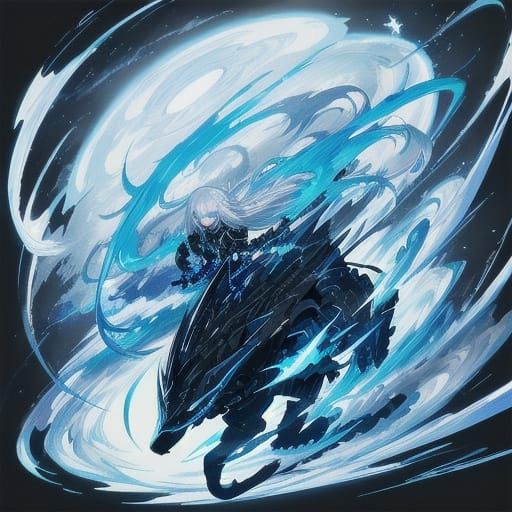 Girl Riding a Lightning Blue Dragon in Anime Style