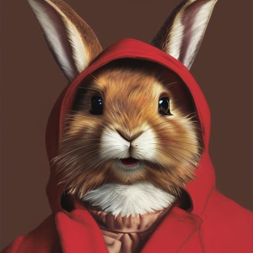 Anthropomorphic Rabbit in Red Coat Portrait