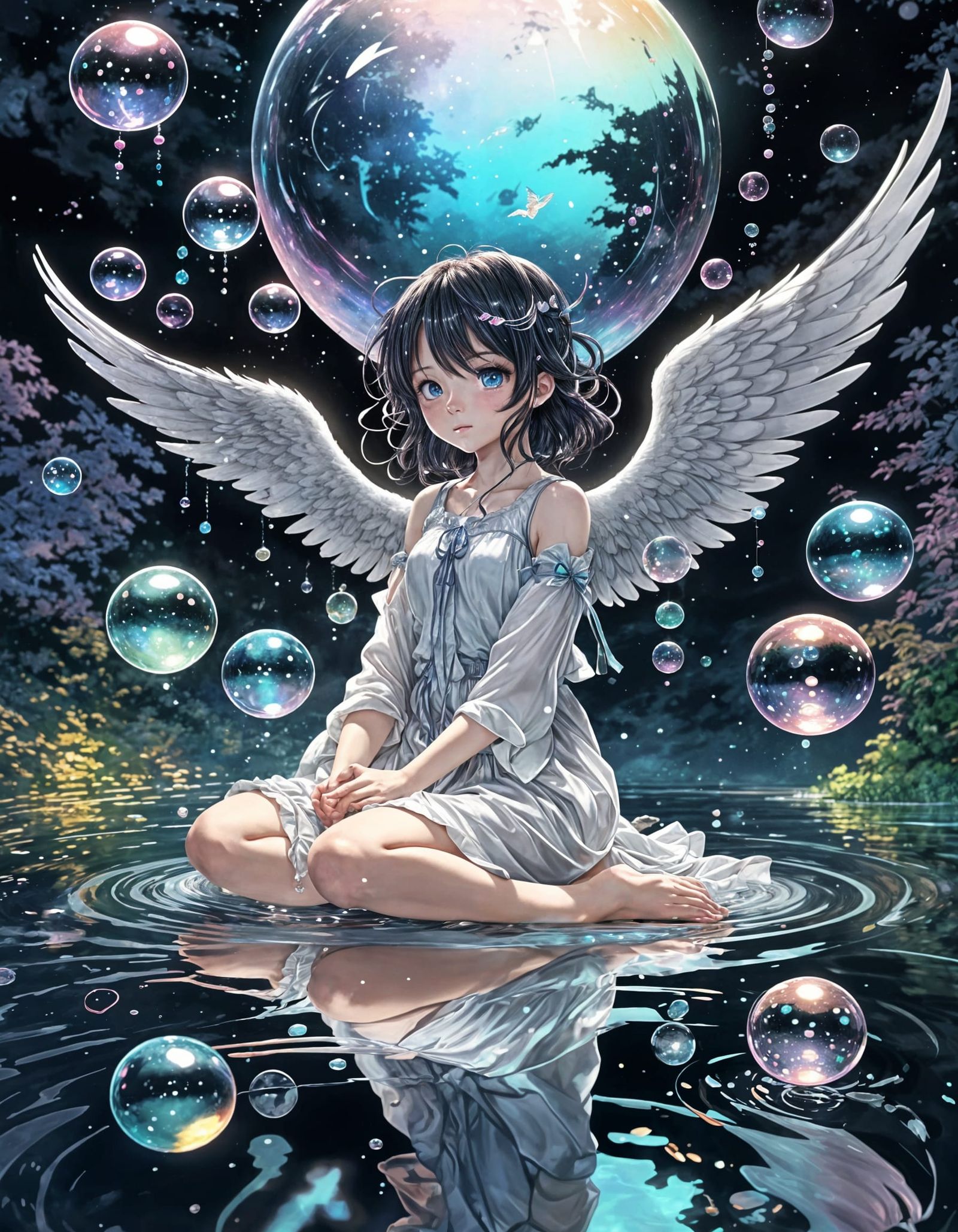 Iridescent Angel in a Pastel Night Sky