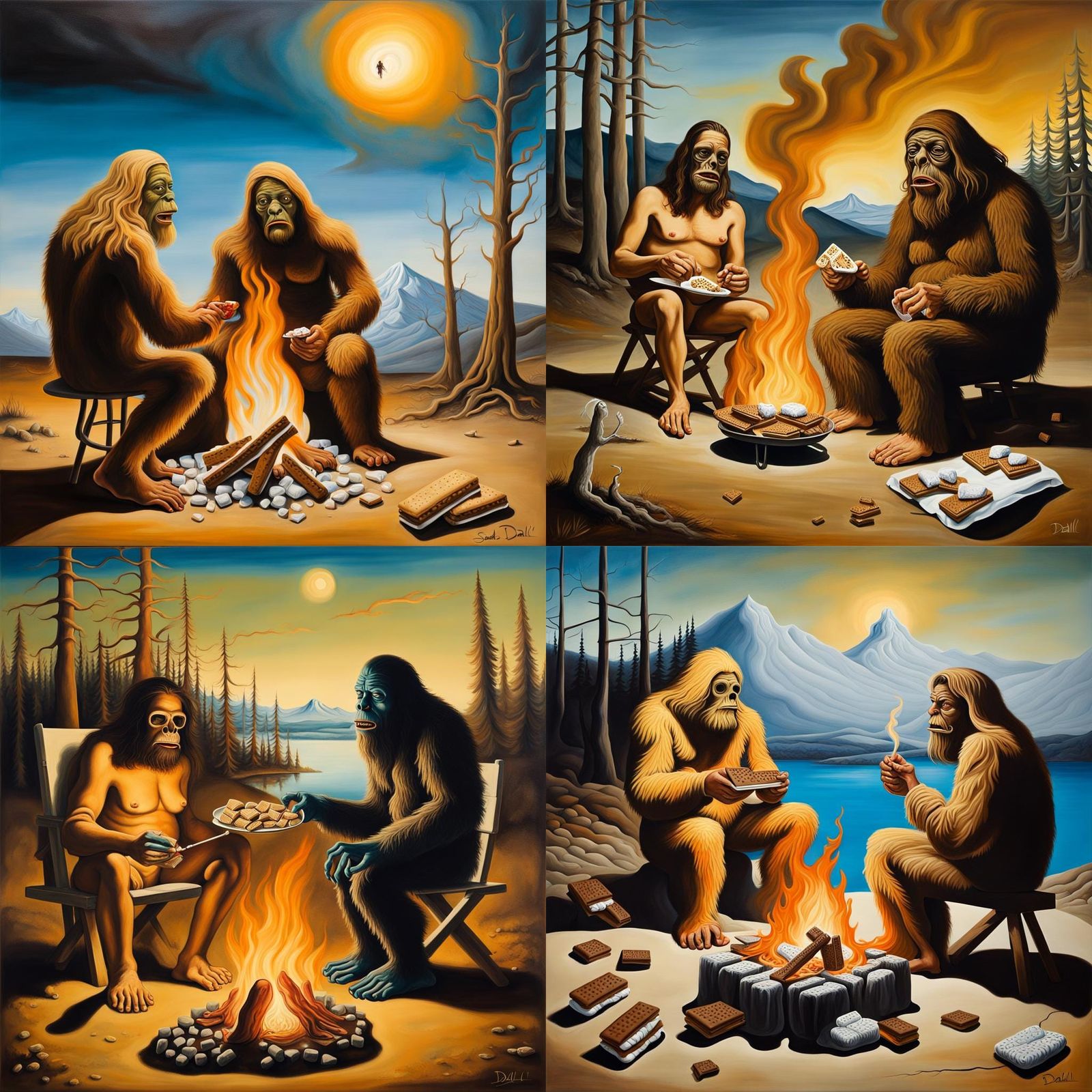 Sasquatch, Jesus, and S'mores: A Surreal Campfire Scene