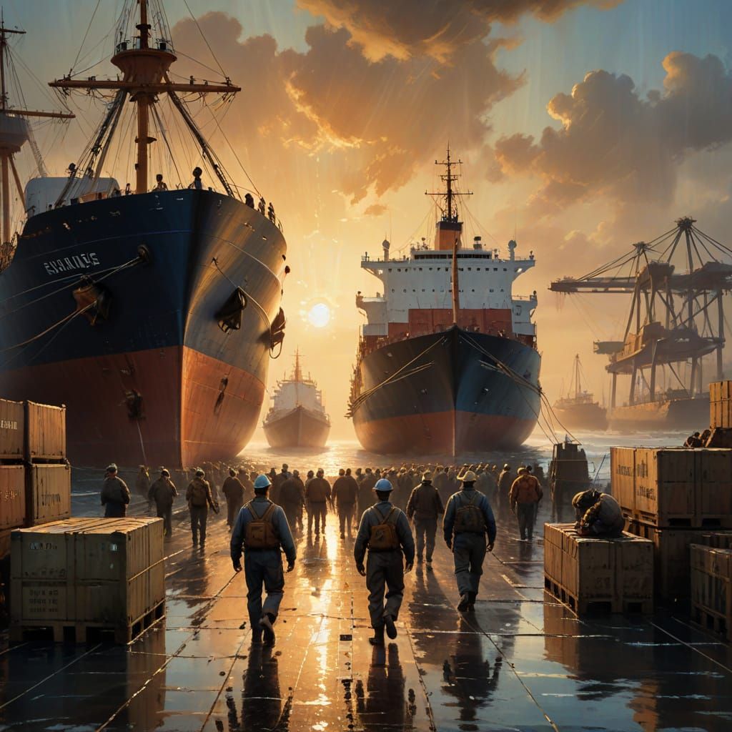 Golden Hour at the Bustling Harbor