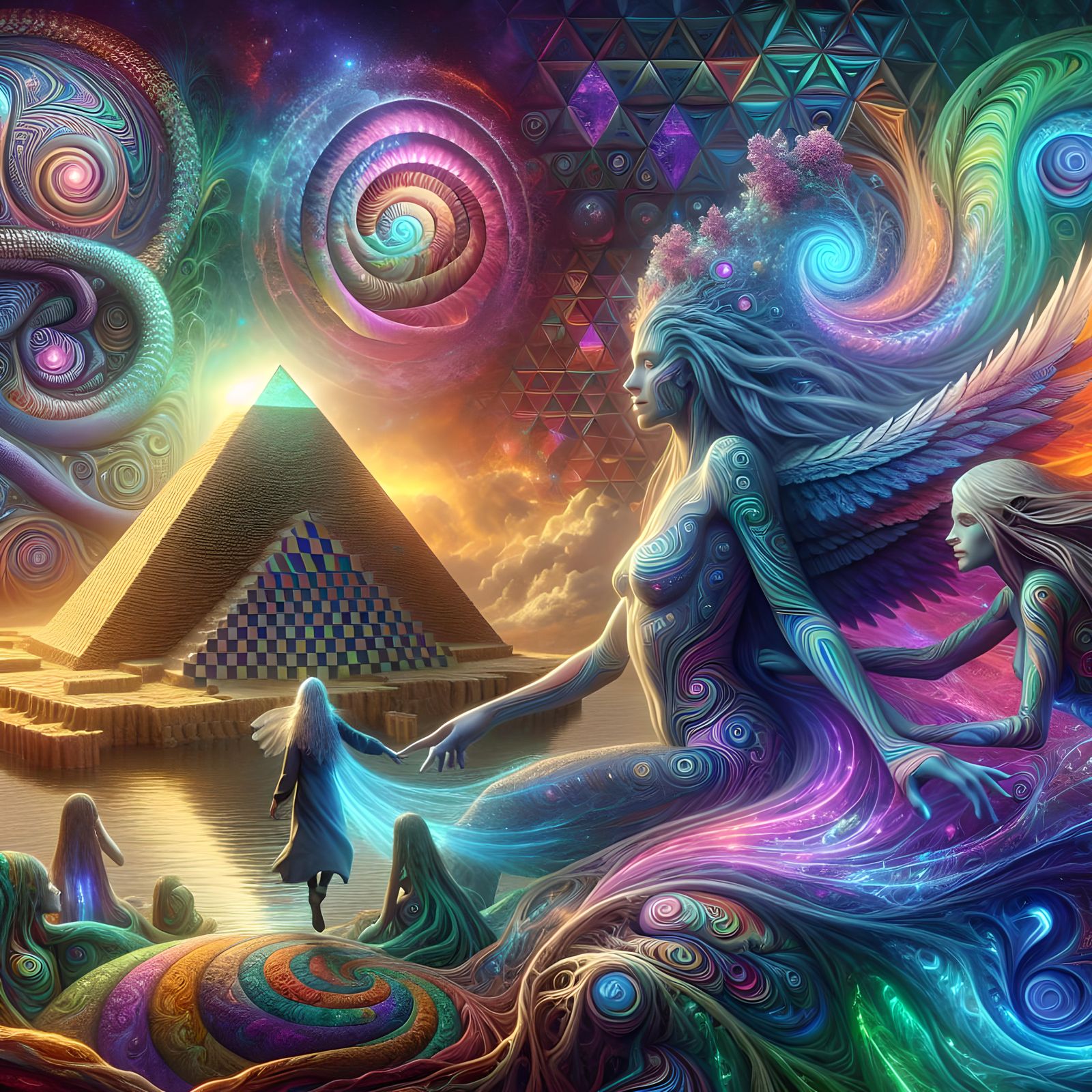 Interdimensional Nexus with Psychedelic Pyramid, 3D Render