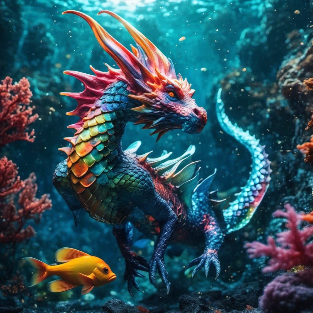 Graceful Mermaid Dragon Undersea Scene