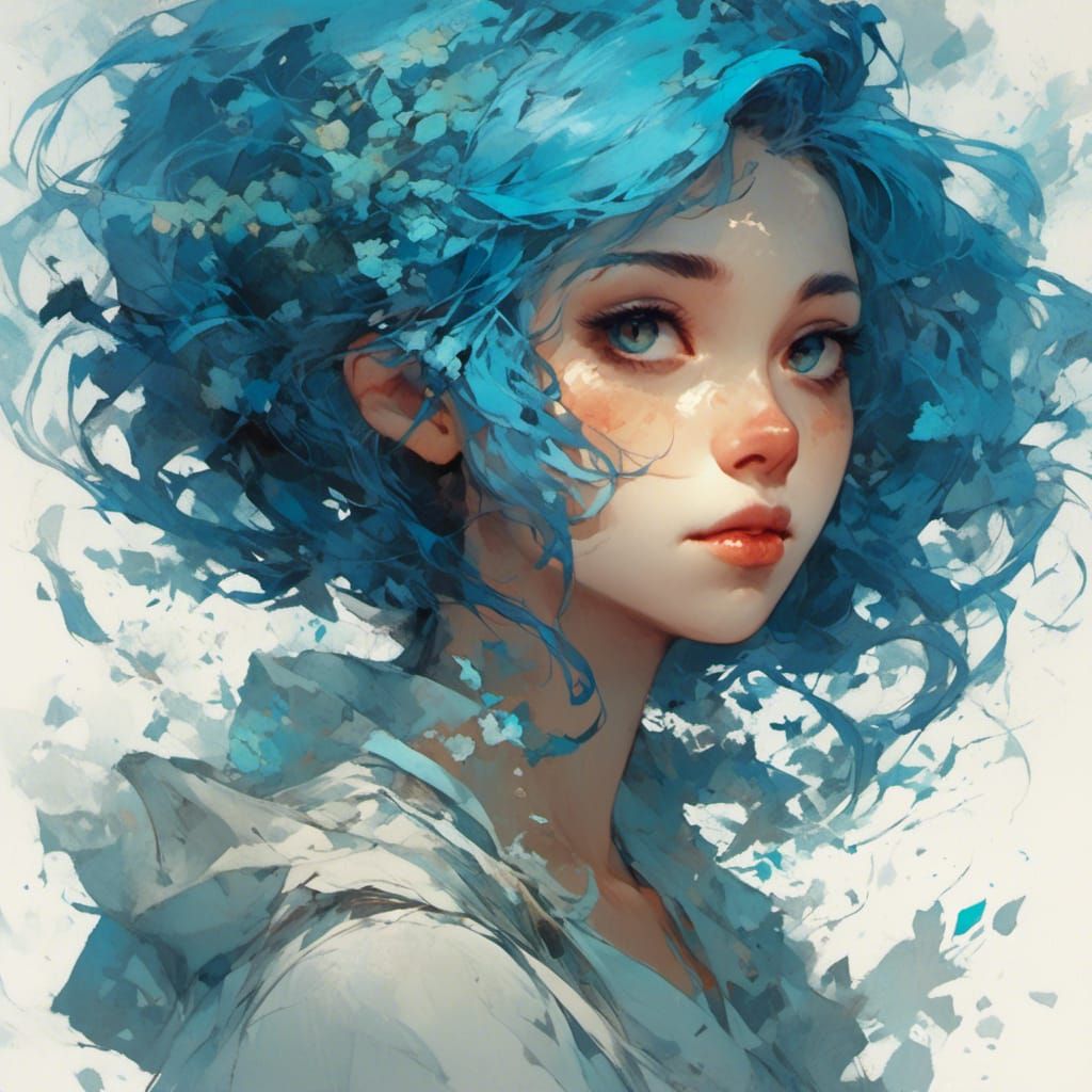 Girl with Blue Hair in Musical Style