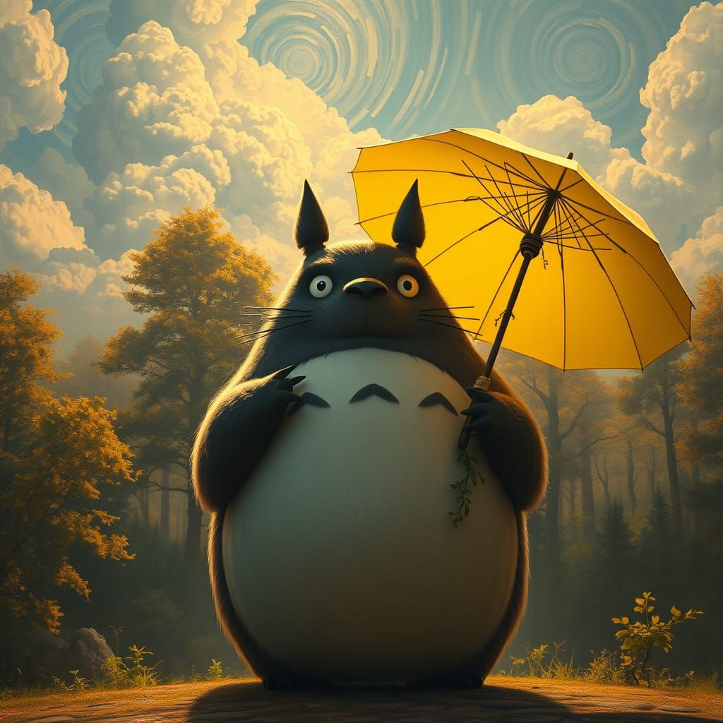 Majestic Totoro Stands Before Whimsical Forest