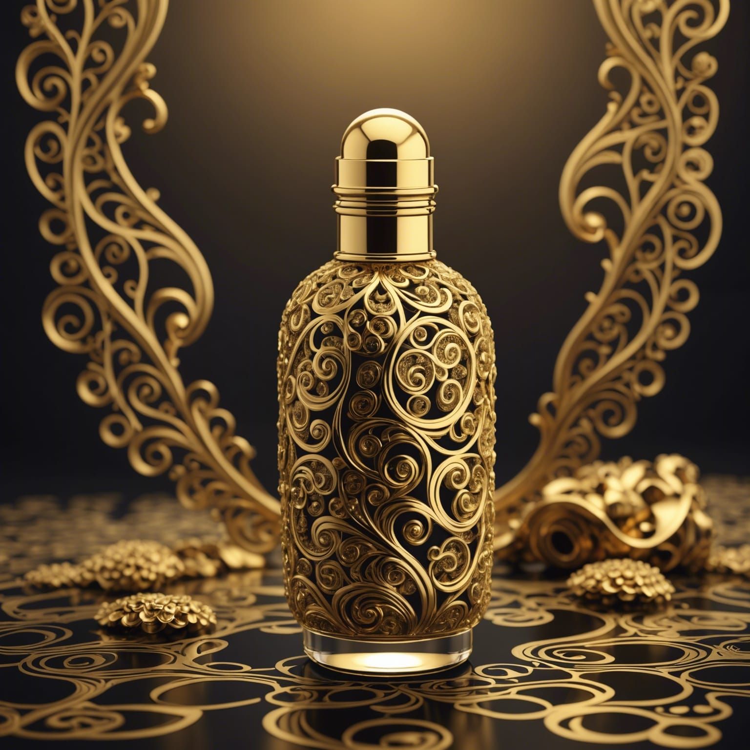 Elegant Gold Attar Bottle with Abstract Design