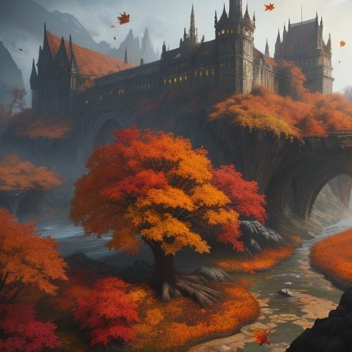 Detailed Autumn Leaf Fall: Fantasy Concept Art