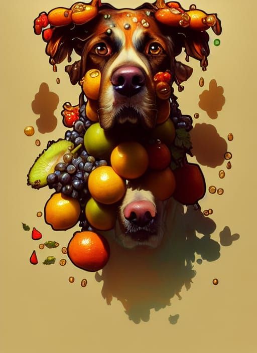 Dog with Fruit Head: Hyperdetailed Concept Art