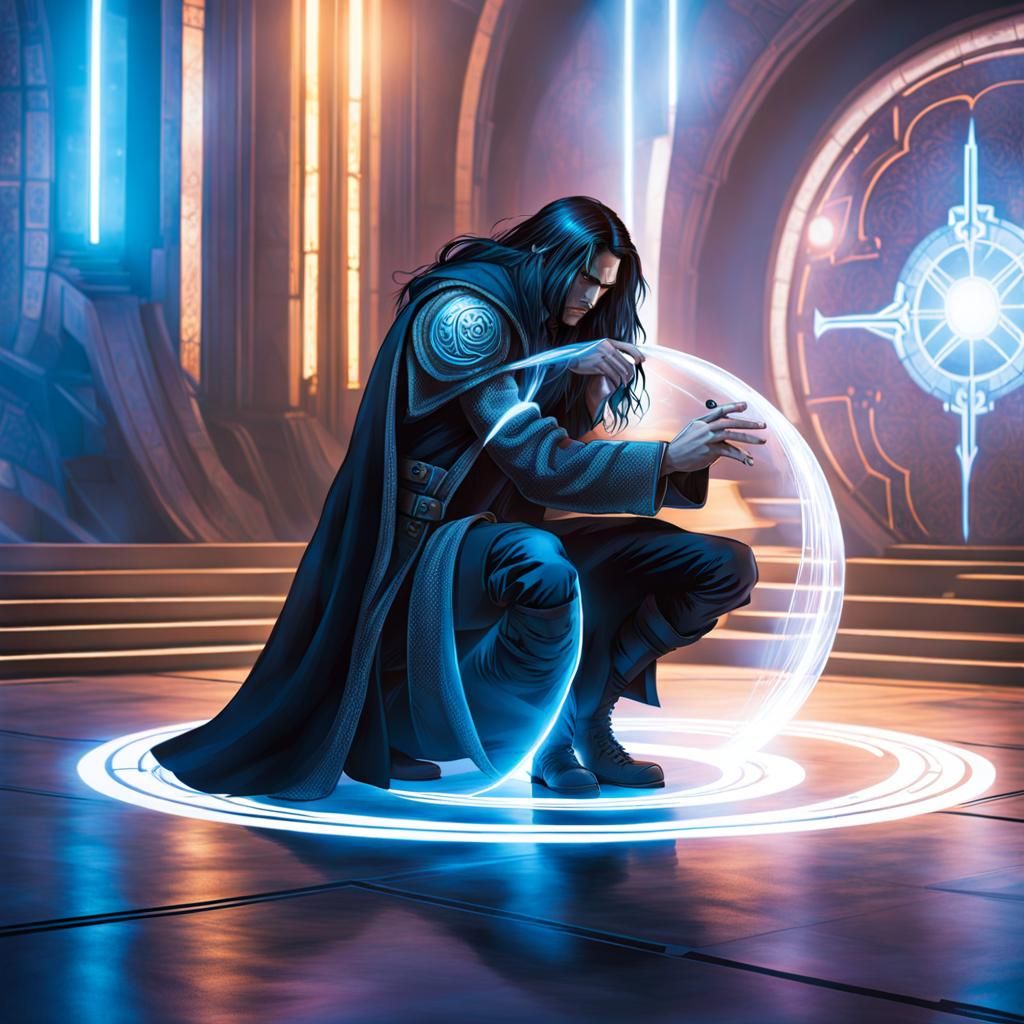 Cyberpunk Mage Conjuring Magic Dome