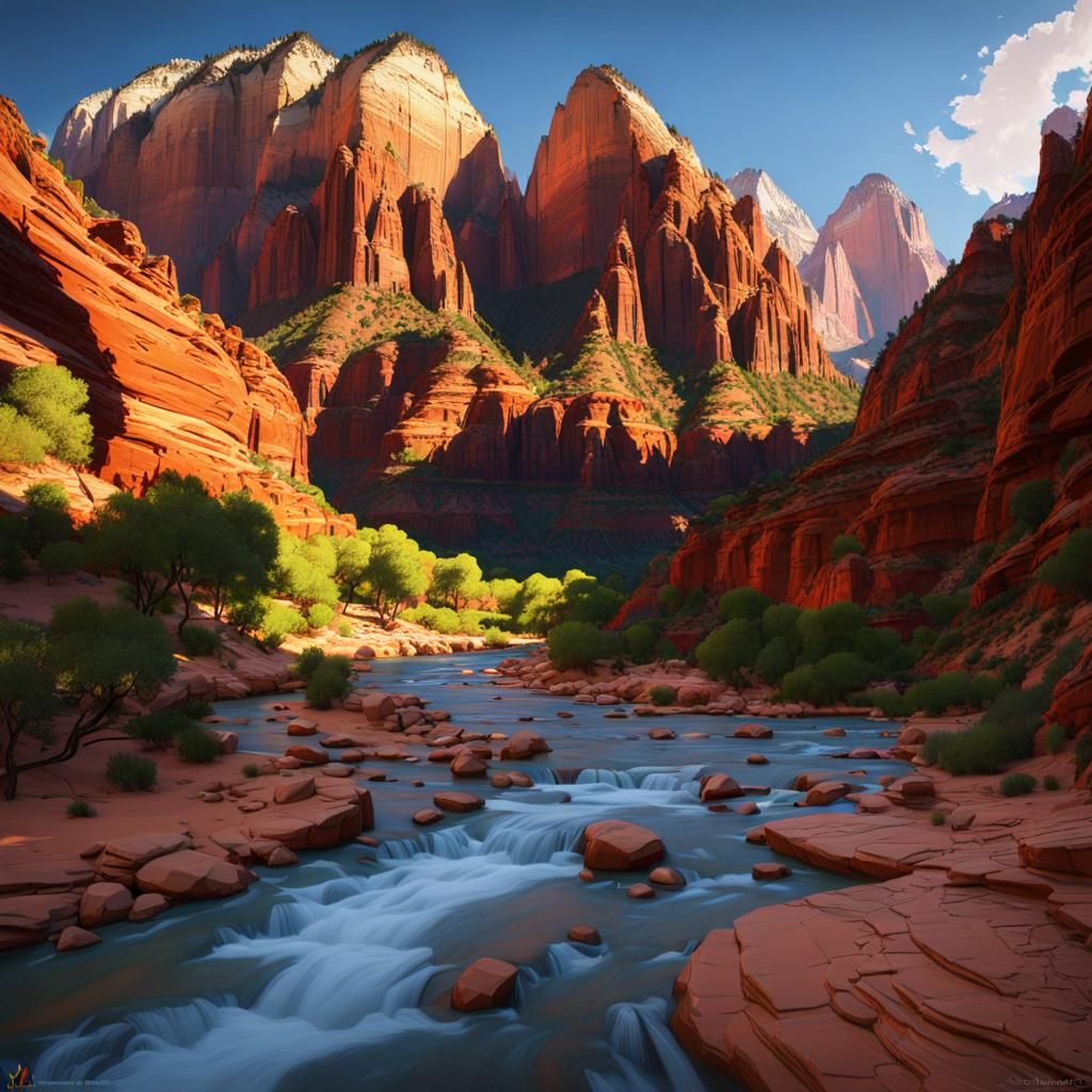 Zion National Park: Red Cliffs and River