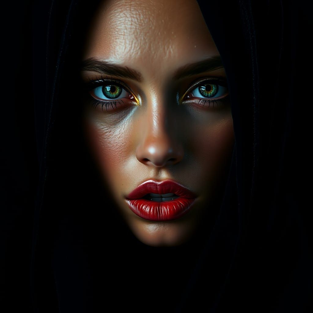 Beautiful Woman with Snake Eyes in High-Fashion Portrait