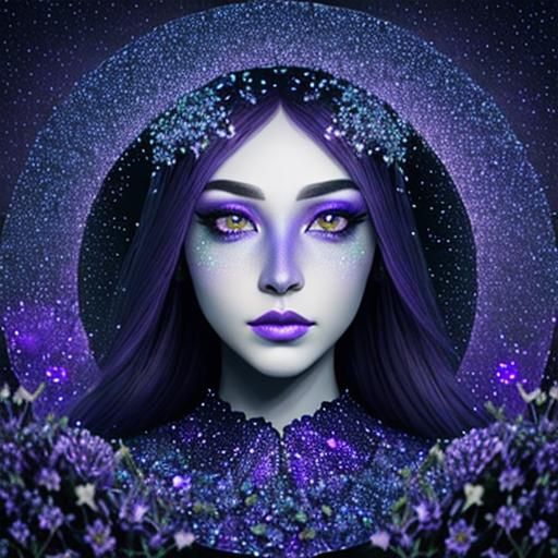 Purple Dreamscape with Almond-Shaped Eyes