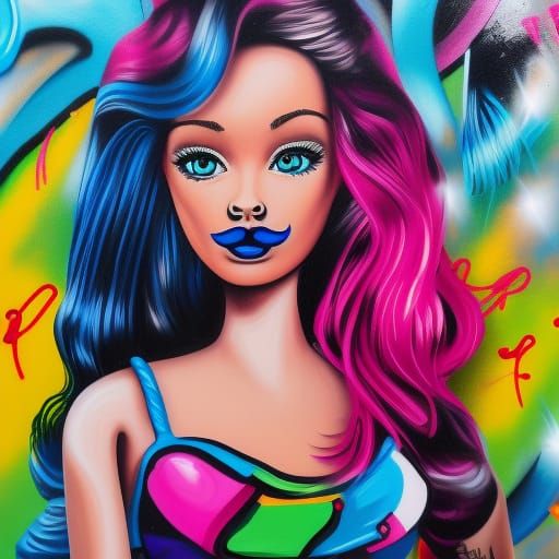 Barbie with Mustache in Graffiti Art Style
