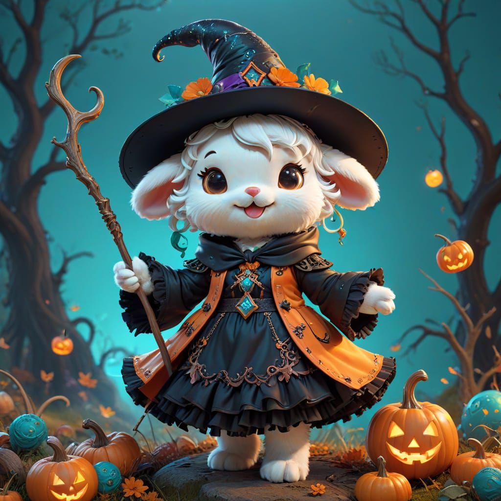 Sanrio Style Witch Argali in Halloween Costume