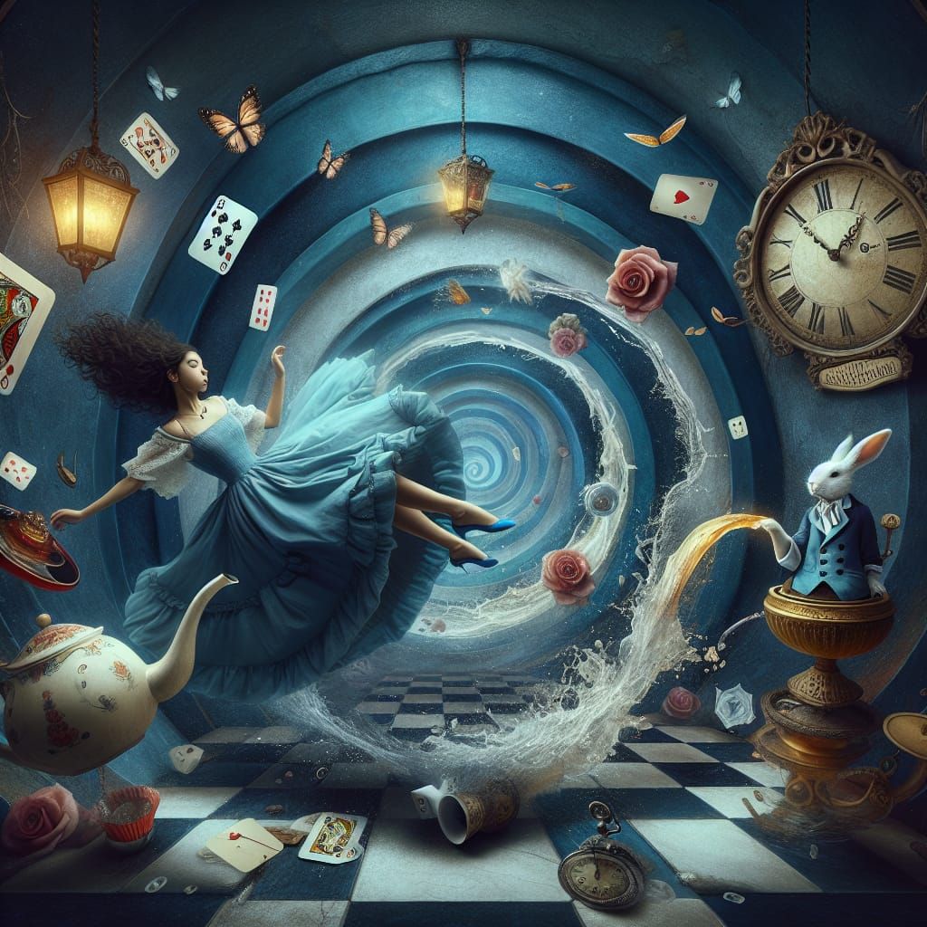 Whimsical Dream: Girl's Descent into Wonderland