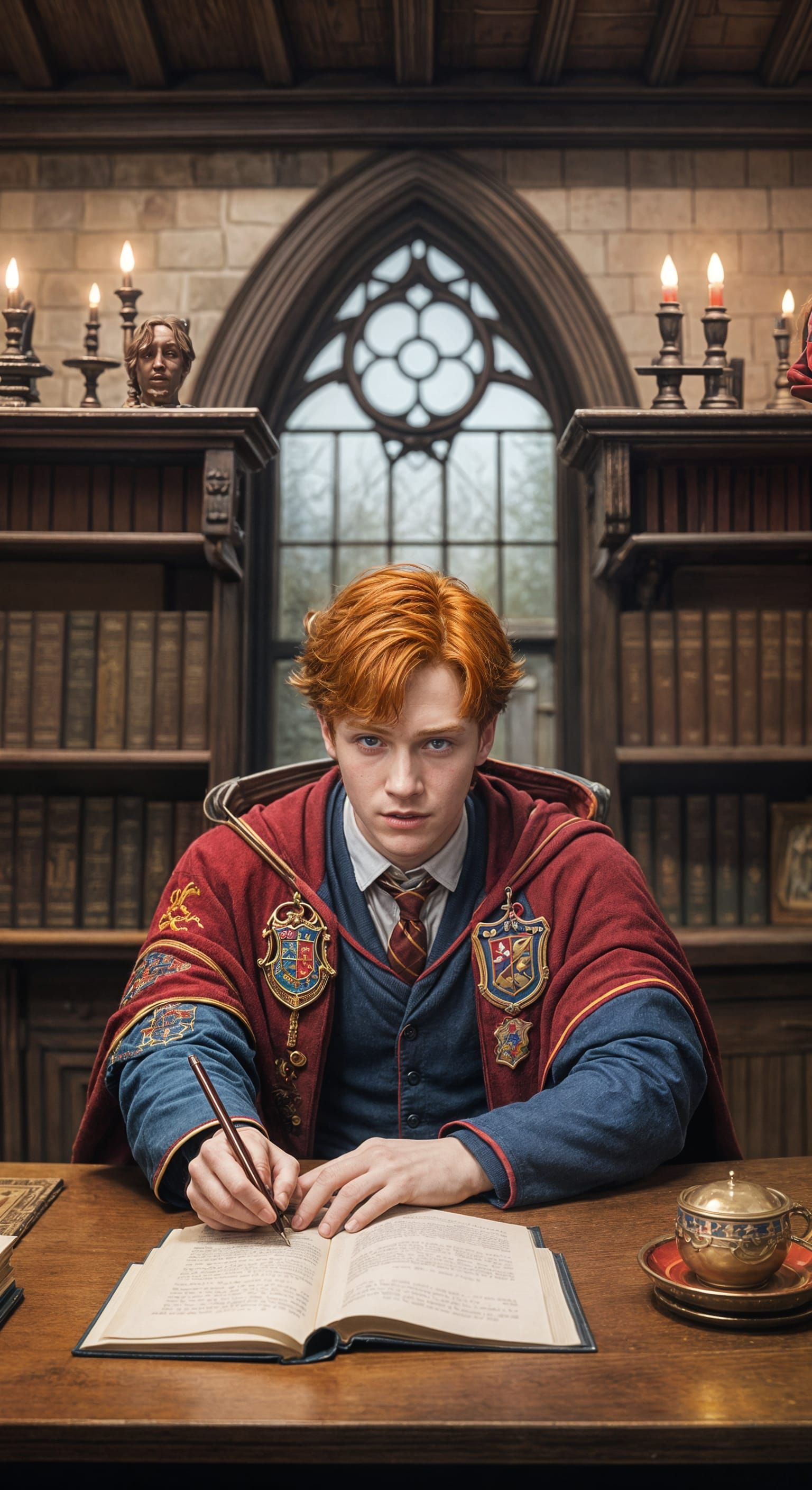 Ginger Boy Wizard in Vibrant Hogwarts Attire