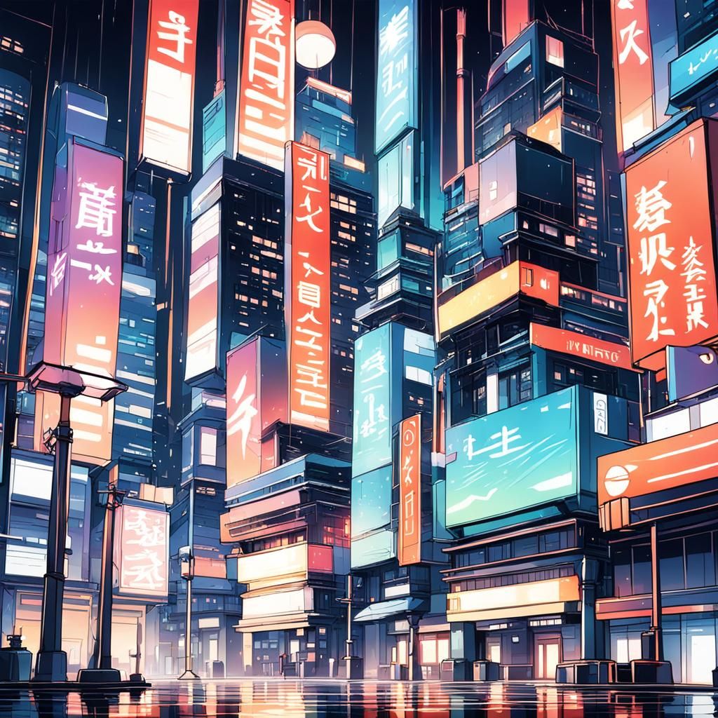 Detailed Anime Cityscape with Abstract Motion