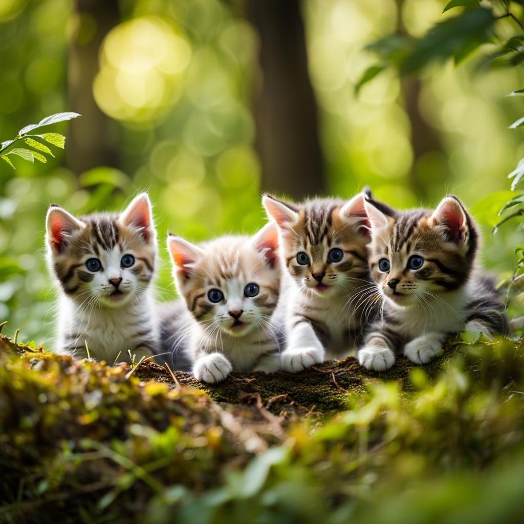 Kittens Play in Forest