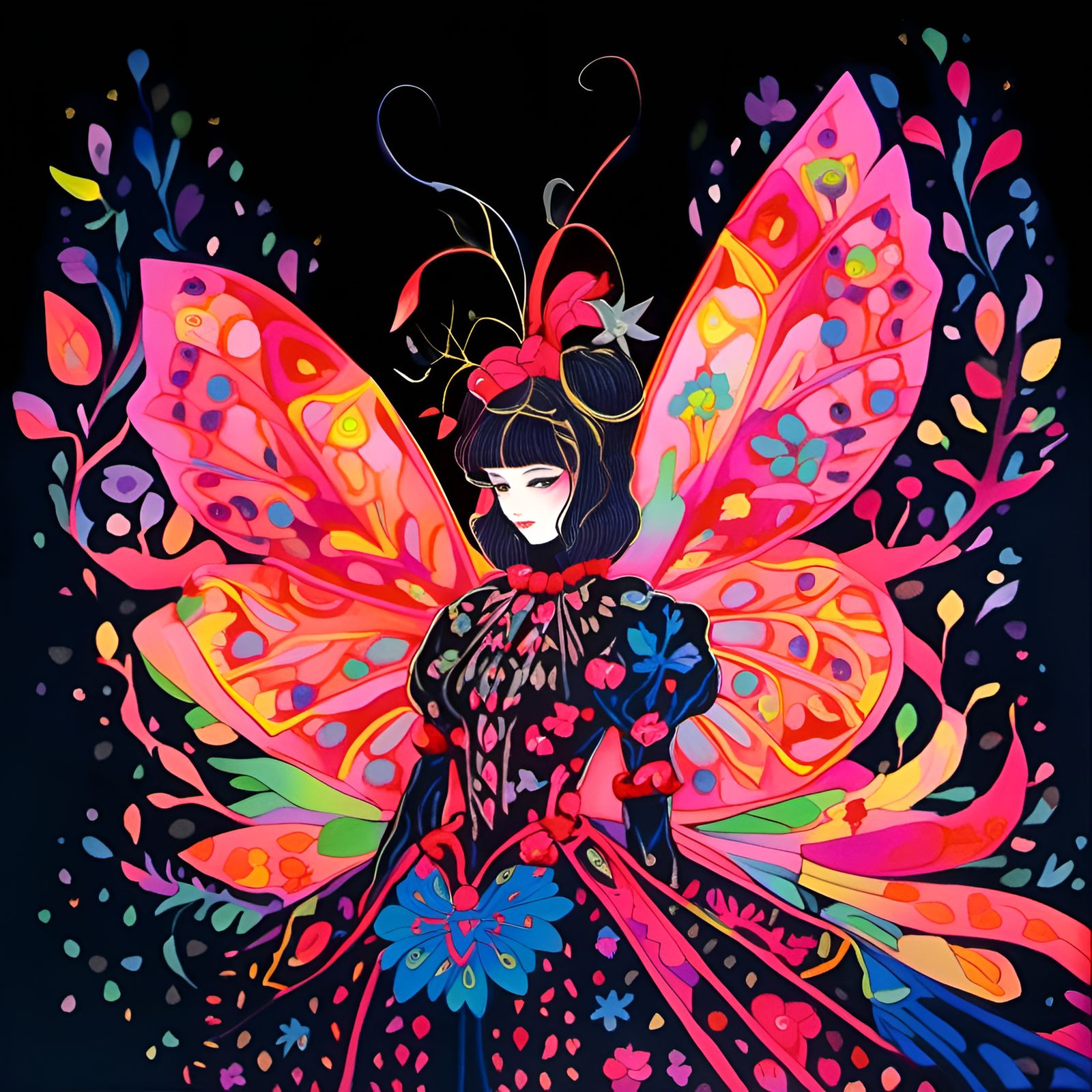 <lora:Victorian Fairies 1:1.0> Fantasy background, Gold ochre, viridian, vermillion, amber, chartreuse, magenta, bright ...