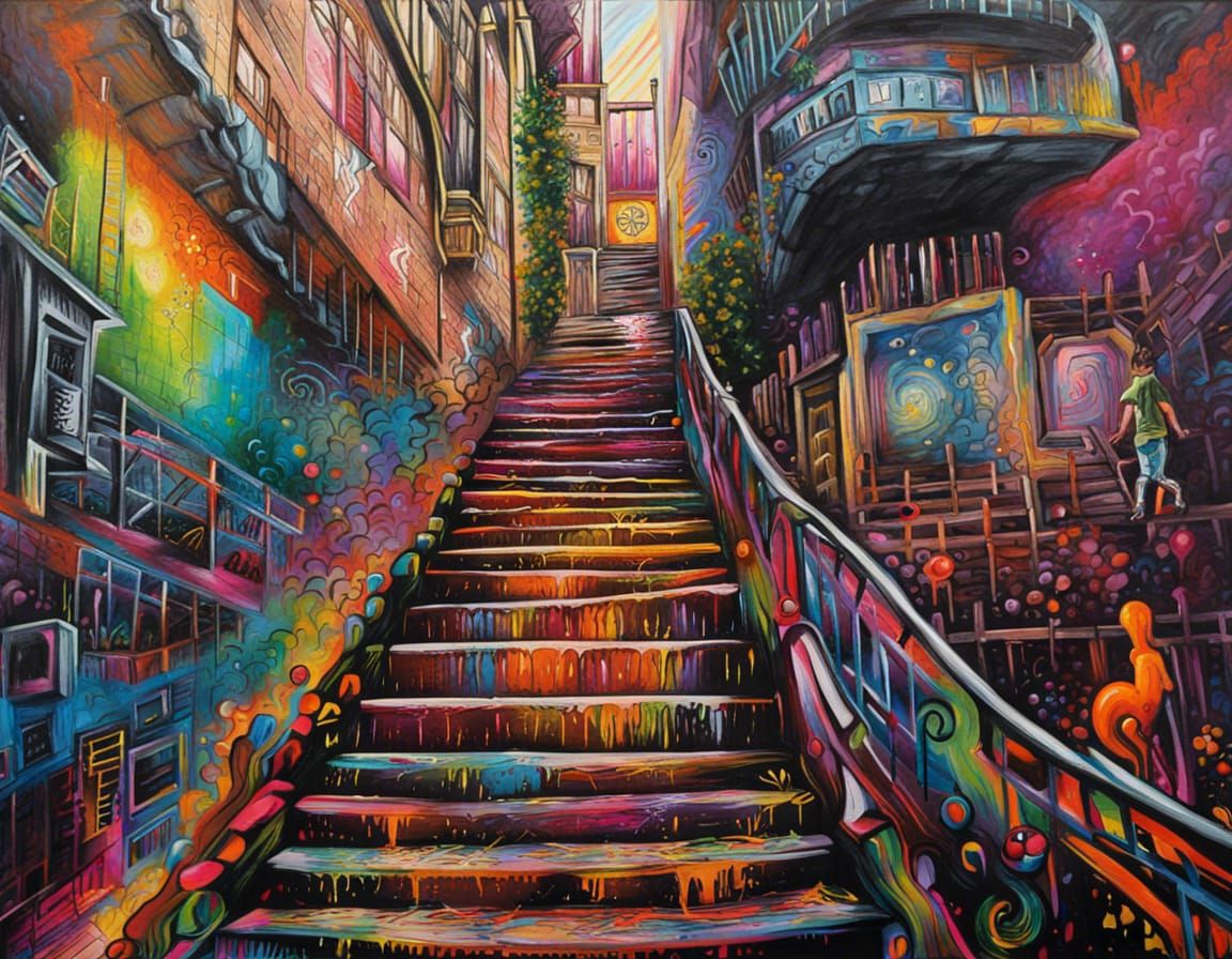 Castle Steps in Graffiti Art Style